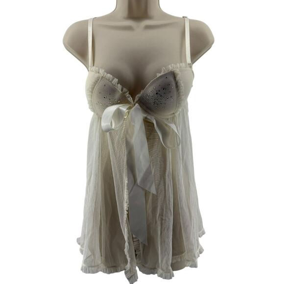Victoria's Secret Sexy little things Sheer Front Tie Baby Doll Chemise Ivory 36B - Picture 1 of 5